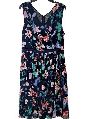 Talbots Navy Floral Sleeveless Midi Dress
